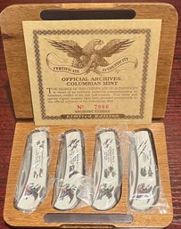 Columbus Mint American Conflict Heirloom Pocket Knife Set With COA & Wooden Box