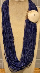 Stunning 60 Strand Naga Blue Glass Bead Early 1900's 24 Inch Necklace With Bone Bead Closure