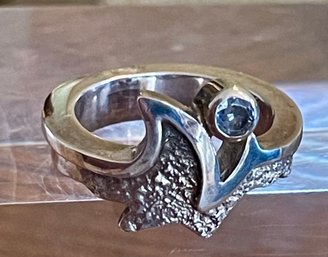 Heavy Sterling Silver & Tanzanite Ring Size 8 - Total Weight 9.7 Grams