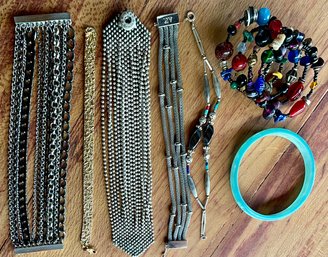 Vintage Designer Costume Bracelets - Ann Klein - Wrap Glass Bead - Gold Tone Chain & More