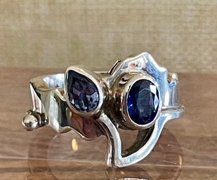 Sterling Silver - Sapphire & Tanzanite Ring Size 6.75 - Total Weight 11.7 Grams