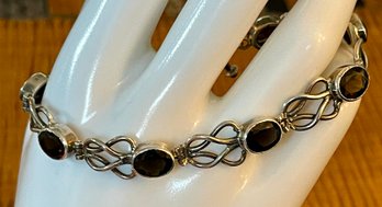 Sterling Silver And Smoky Topaz Celtic 8' Bracelet - Handmade - Total Weight 17.7 Grams