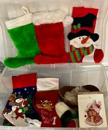 Assorted Christmas Stockings And Decor With Tote