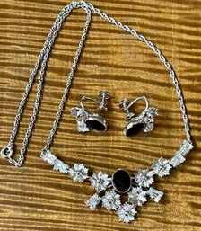 Vintage Sterling Silver Star-Art Lavaliere Necklace And Matching Earrings