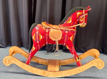 Hand Made Pendleton Rocking Horse With Leather Trim And Wood Base (as Is)