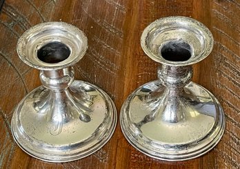 Vintage Sterling Silver Weighted Candle Holders Stamped LL - 278 Grams