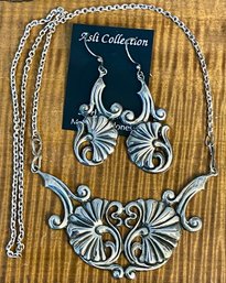 Sterling Silver Art Nouveau Necklace & Earring Set - Handmade - Total Weight 36.6 Grams