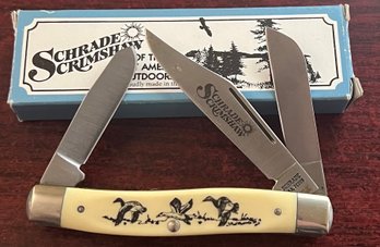 Schrade Cutlery 505SC 3-blade Scrimshaw Stockman Knife With Original Box