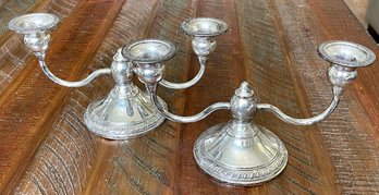 Pair Of Crown Sterling Double Armed Weight Candle Holders  - 770 Grams