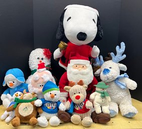 Christmas Figurines And Stuffed Animals - M&m Snowmen, Snoopy, Santa, Reindeer, And More