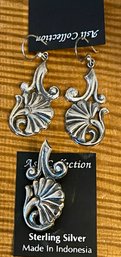 Sterling Silver Art Nouveau Pin And Earring Set - Handmade Total Weight - 17.6 Grams
