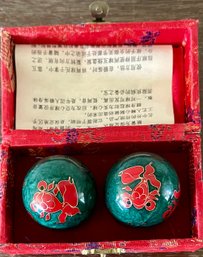 Pair Of Vintage Cloisonne Baoding Chinese Massage Healthy Balls