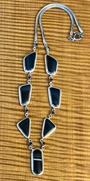 Stunning Sterling Silver -  Banded Jasper And Onyx 20' Necklace - Total Weight - 53.4 Grams