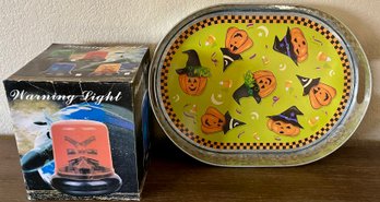 Vintage Halloween Tray And Warning Light