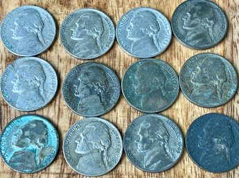 (11) War Nickel Coins 1942 - 1945 - 1945P - 1945S - 35 Percent Silver (1) 1946 Nickel Coin