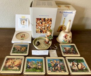 Goebel Hummel Derfischer 1965, Bell 1978, Collector Plate, And Coasters