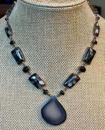 Sterling Silver - Snowflake Obsidian Onyx & Agate 16' Necklace - Handmade - Total Weight - 46.6 Grams