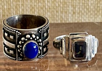 (2) Sterling Silver Rings - Rainbow Topaz & Blue Lapis- Both Size 7.25 - Weight 18.3 Grams