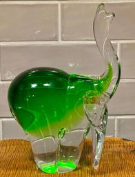 Vintage Art Glass Green To Clear Elephant