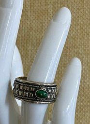 Sterling Silver Spinner Ring - Malachite & Blue Topaz - Size 7.75 Total Weight 10.6 Grams