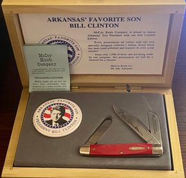 McCoy Knife Company Arkansas's Favorite Son Bill Clinton Limited Edition Pocket Knife With Pin And Wood Box