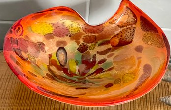Vintage Murano Multi Color Tutti Frutti  Orange & Gold Fleck  Art Glass Bowl