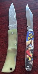 (2) Pocket Knives - Gene Autry Novelty & Gerber With Plastic Handle