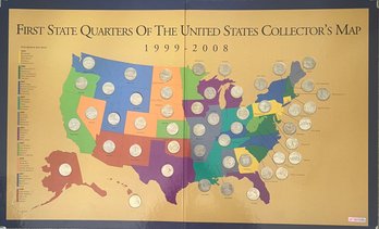 First State Quarters Of The United States Collector's Map 1999 - 2008 Complete