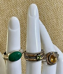 (3) Sterling Silver Rings - Citrine - Peridot & Chrysocolla - Sizes Weight 21.2 Grams