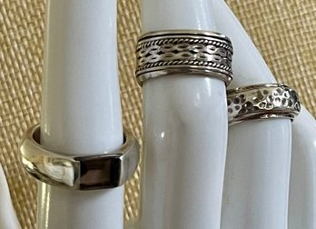 (3) Sterling Silver Rings - (1) Spinner - Smoky Topaz & Band - Total Weight 20.7 Grams