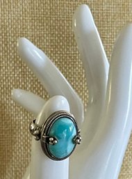 Sterling Silver & Larimar Cabochon Ring (as Is) Size 4.5 - Total  Weight 13.3 Grams