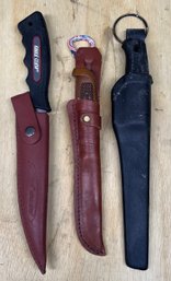 (3) Fillet Knives With Sheathes - Eagle Claw And Rapala