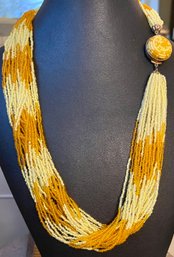 Vintage 27 Strand Orange & Yellow 22 Inch Seed Bead Necklace Made In Italy