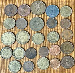 Foreign Coins - Germany Pfennig 1940's - Austria Schilling - Denmark Ore - 1 -2- 5- 10 Denominations
