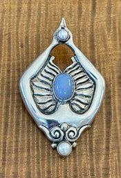 Sterling Silver - Chalcedony & Pearl Goddess Pendant - Handmade - Total Weight 14 Grams