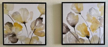 2 Canvas Black And Yellow Floral Prints With Black Wood Frames