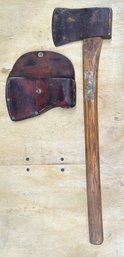 Vintage Wood Handle Hatchet With Leather Cover