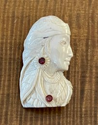 Hand Carved Intricate Ivory Mammoth - Sterling Silver & Garnet Pendant - Handmade - Total Weight 9.8 Grams