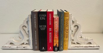 Pair Of White Shabby Chic Book Ends With Books - Harry Potter, Chemist, Street Lawyer, Doctor Sleep, And More