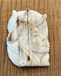 Hand Carved Wolf & Face Mammoth Ivory & Sterling Silver Pendant - Handmade - Total Weight 16.2 Grams