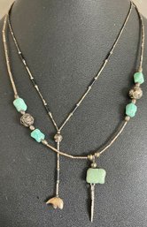 A Pair Of Vintage Sterling Silver And Turquoise Southwest 16 Inch Necklaces - 13.6 Grams