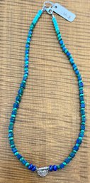 Sterling Silver - Malachite - Lapis - Turquoise And Azurite 17' Necklace Round & Square Beads Handmade