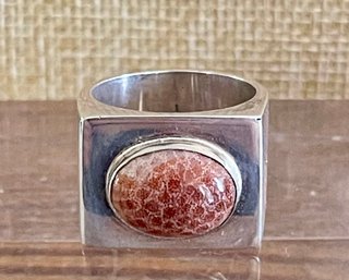 Sterling Silver & Fossil Coral Ring Size 7.75 Total Weight 12.4 Grams