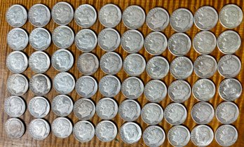 (60) Roosevelt Dime Coins 90 Percent Silver - Total Weight 149.2 Grams - Up To 1964