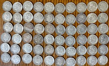 (60) Roosevelt Silver Dimes 90 Percent Silver - Total Weight 149.7  Grams -  Years Up To 1964