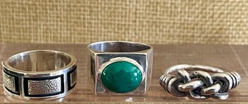 (3) Sterling Silver Rings - Chrysocolla - Silver Knot & Band Ring - Total Weight 23.4 Grams