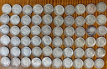 (60) Roosevelt Silver Dimes 90 Percent Silver - Total Weight  149.5 Grams - Up To 1964