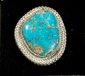 Vintage Calvin Martinez Navajo Sterling Silver And Turquoise Ring - Size 9.5 - Total Weight 14.3 Grams