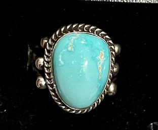 Navajo Tom Yazzie Sterling Silver And Turquoise Ring Size 8.25 - Total Weight 7.8 Grams