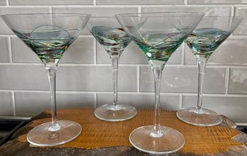 4 Vintage Made In Romania Art Glass Martini Glasses